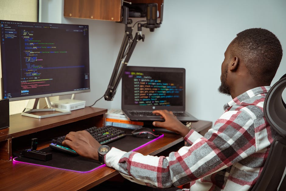 IT professional team working together in technology office environment